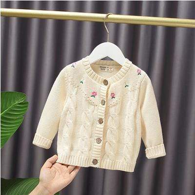 beige / 3T Embroidery Flower Cardigan