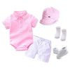 Boy&#39;s Clothing KB8049 pink hat / 18M / China Pink Cotton Summer Romper Clothes Set
