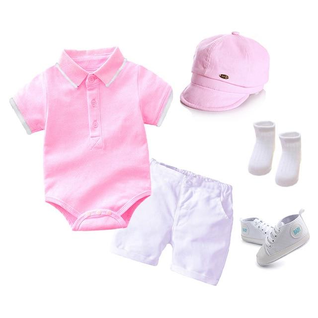 Boy's Clothing KB8049 pink hat / 18M / China Pink Cotton Summer Romper Clothes Set