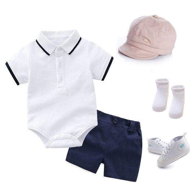 Boy's Clothing KB8049 W khaki hat / 12M / China Pink Cotton Summer Romper Clothes Set