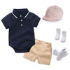 Boy&#39;s Clothing KB8049 n khaki hat / 12M / China Pink Cotton Summer Romper Clothes Set