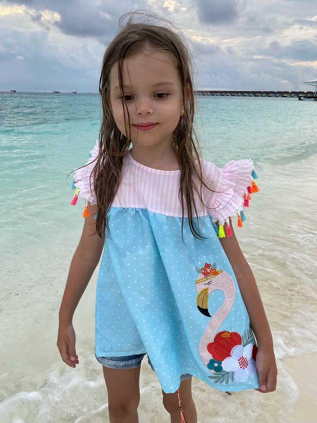 Flamingo Print Striped Dress, Flamingo / 6T Flamingo Print Striped Dress, Flamingo / 6T