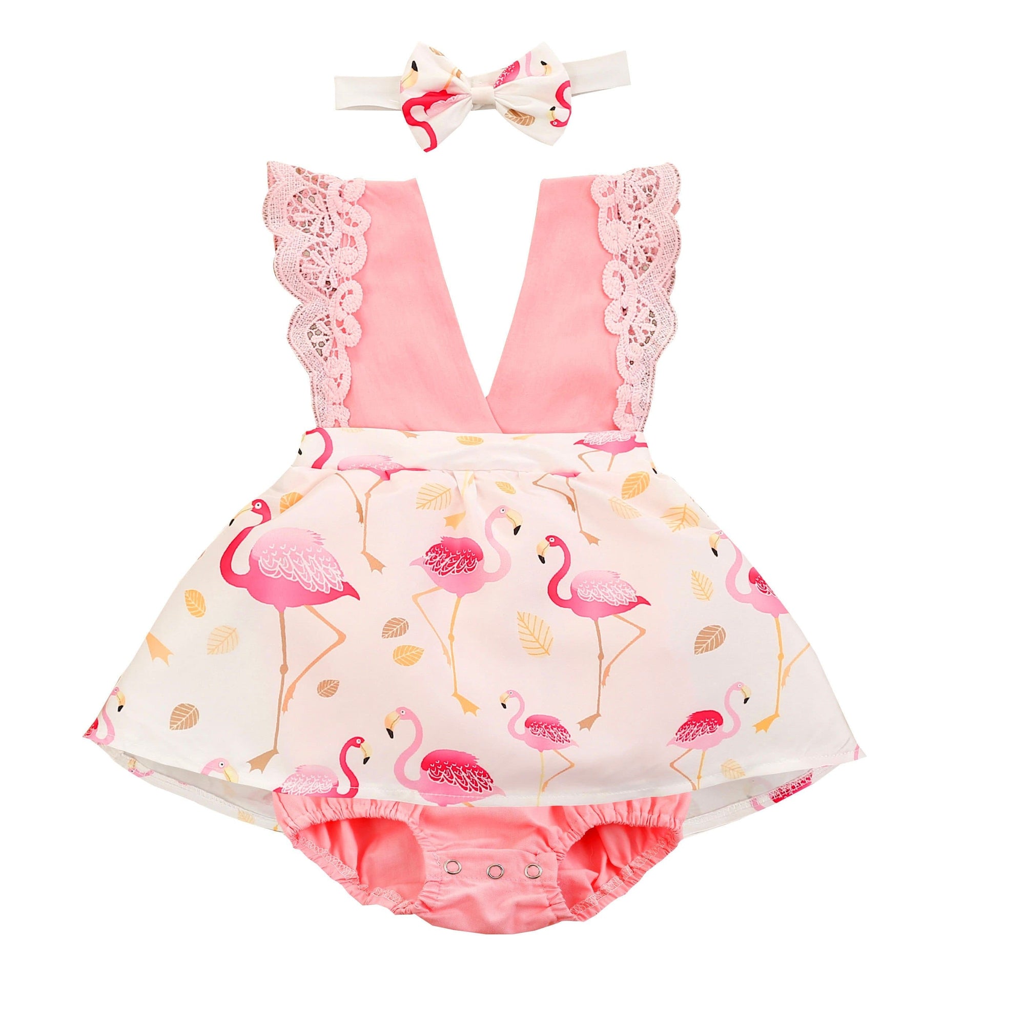 Boy's Clothing Flamingo Printed Lace Sleeveless Romper