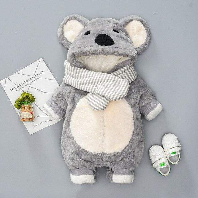 Gray / 3M Flannel Hooded Winter Fleece Jumpsuit