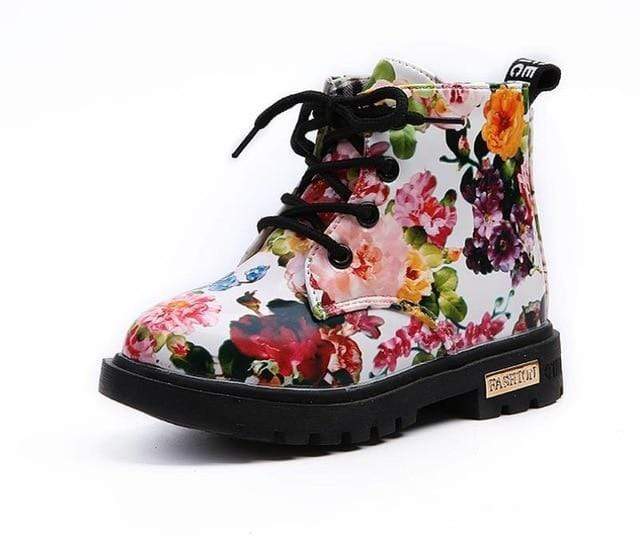 Shoes White / 4.5 - 5Y Floral Ankle Boots