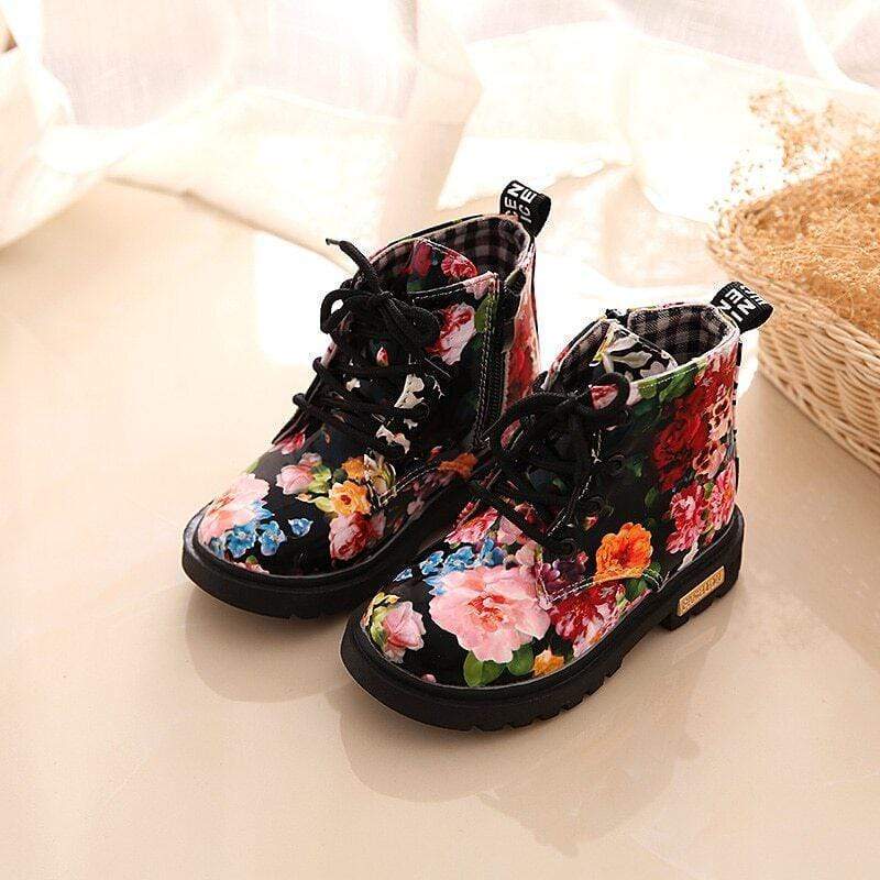 Shoes Black / 12-18M Floral Ankle Boots