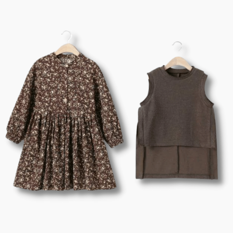 Girl's Clothing Floral Dress and Vest Set