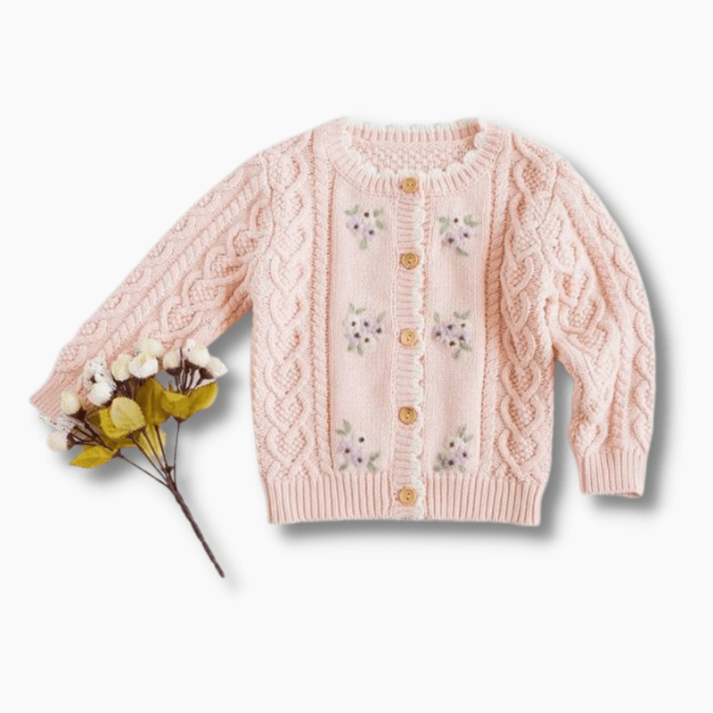 Girl&#39;s Clothing Floral Embroidered Crochet Cardigan