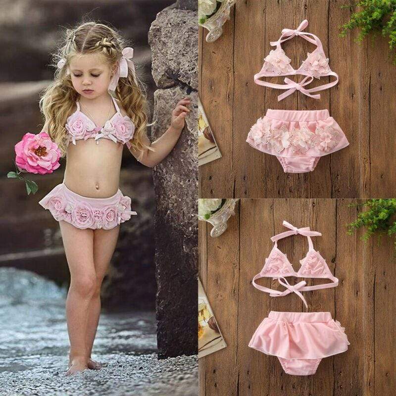 Girl's Clothing Floral Flower Casual Pink Bikini Sets