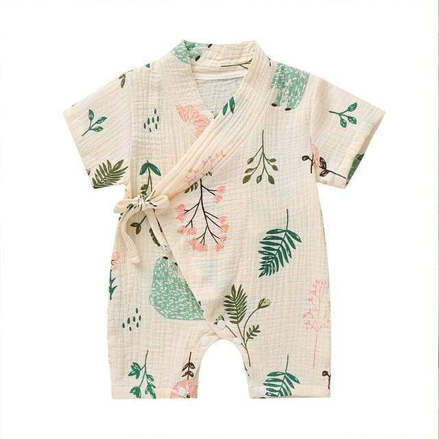 Girl's Clothing White with Leaves / 18M Floral Kimono Rompers