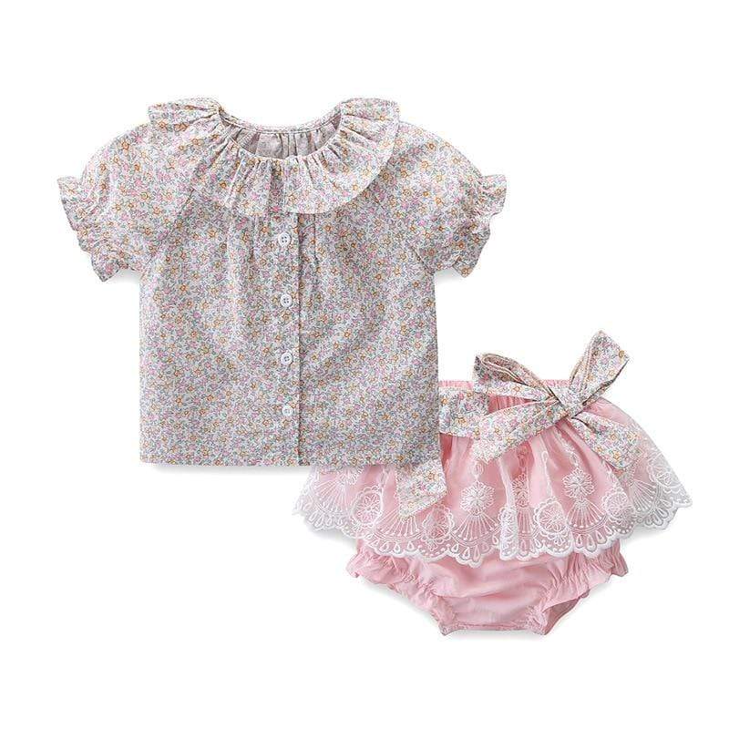 Floral Print Girls Tops +Lace Panties