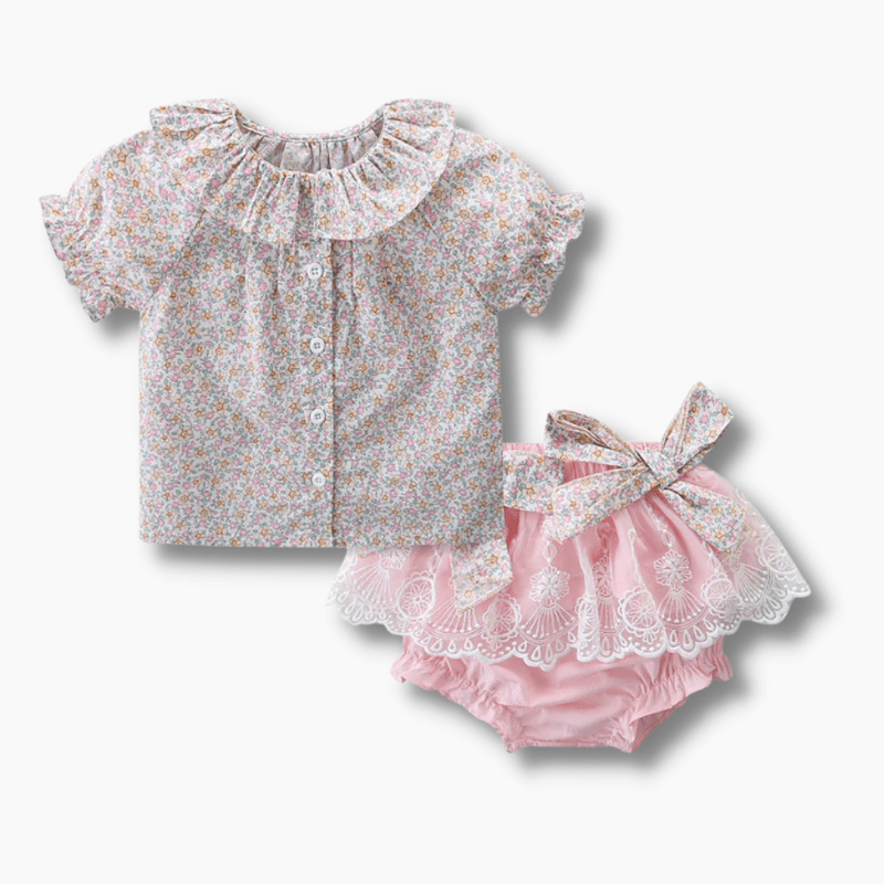 Girl's Clothing Floral Print Top And Bloomer Shorts