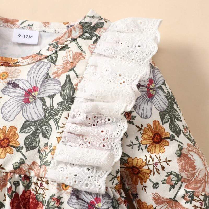 Girl's Clothing Flower Printed Lace Romper