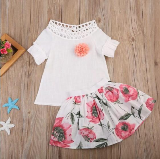 Girl's Clothing Flower Printed Skirt Outfits