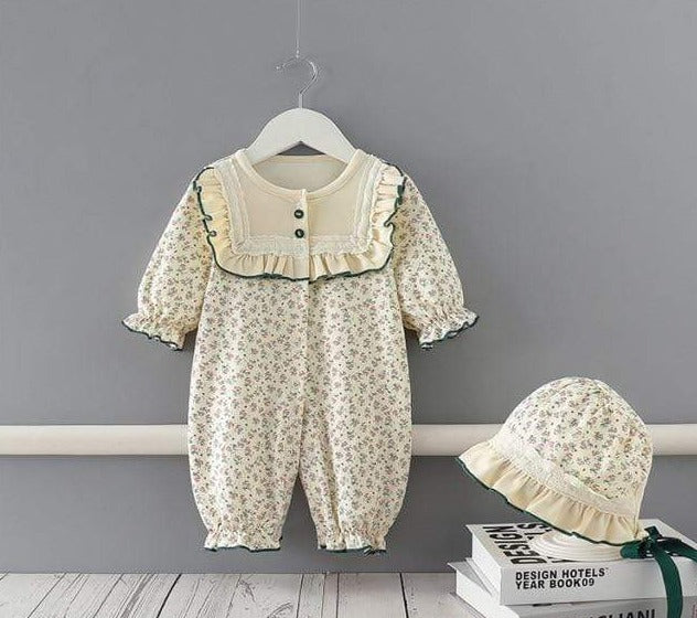 Floral Baby Girl Romper with Hat - Momorii