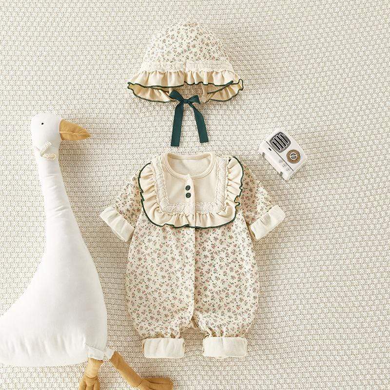 Girl's Clothing Flower Short Sleeve Collar Rompers