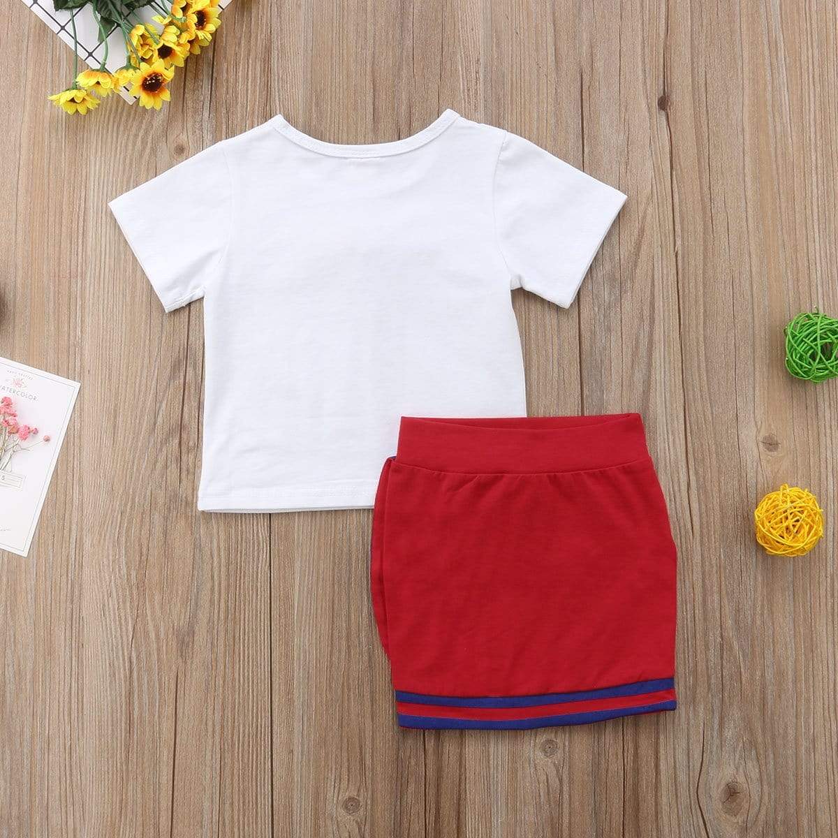 Girl's Clothing Flower Tie Tops T-shirt Skirts Outfits