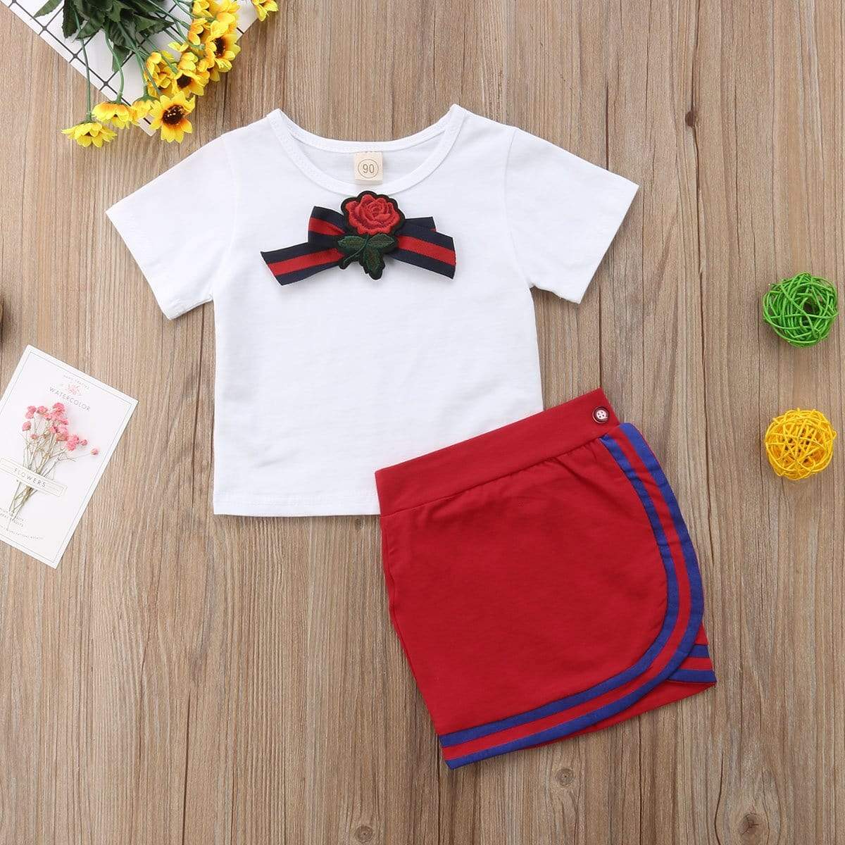 Girl's Clothing Flower Tie Tops T-shirt Skirts Outfits