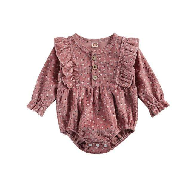 Girl's Clothing Pink / 3M Flowers Print Button Ruffles Long Sleeve Jumpsuits