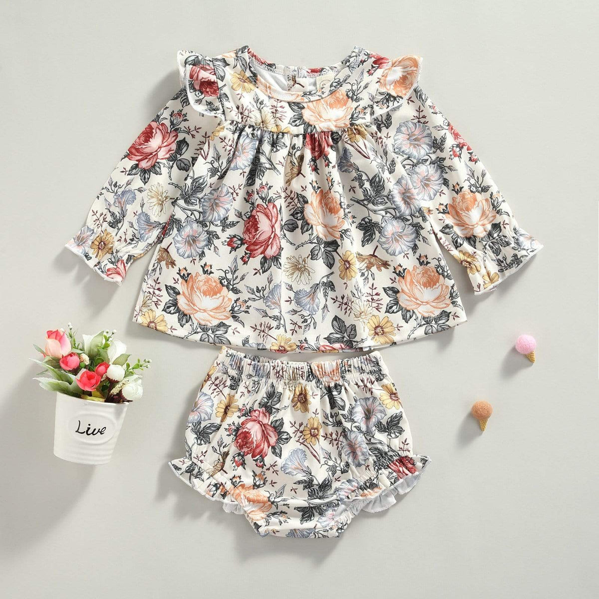 Girl's Clothing Flowers Printed Ruffles