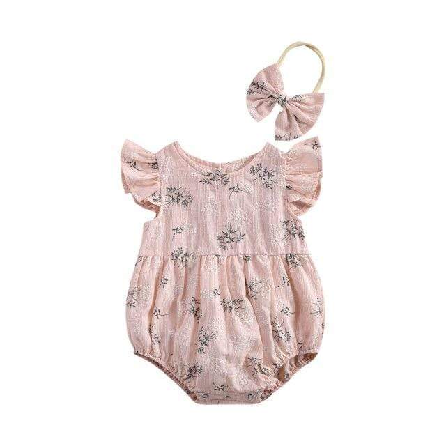 Pink / 24M Fly Sleeve Flower Print Cotton Romper