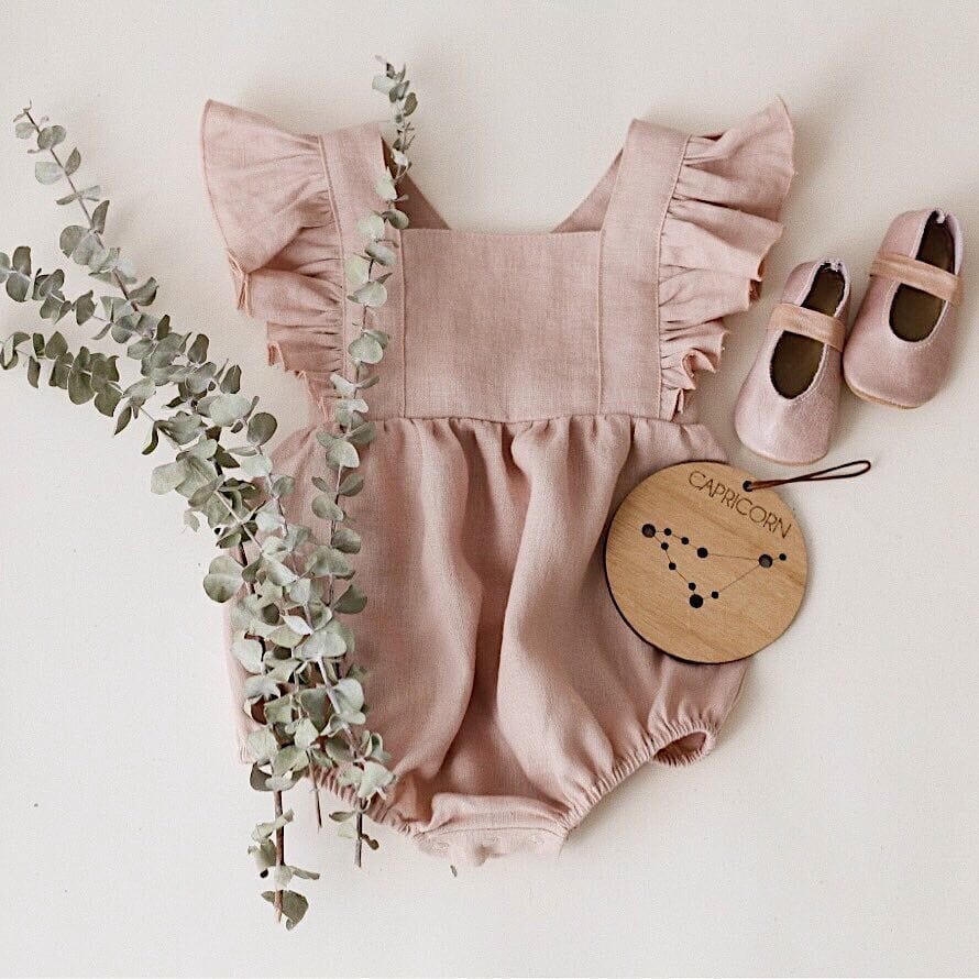 Frill Sleeve Linen Baby Girl Romper