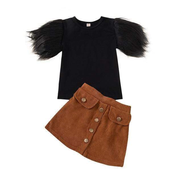 Girl's Clothing Black Tee / 4T Fur Sleeve Shirt And Skirt