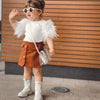 Girl&#39;s Clothing Fur Sleeve Shirt And Skirt