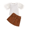 Girl&#39;s Clothing Fur Sleeve Shirt And Skirt