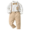 20B542B-Beige / 5T(120) Gentleman Shirt With Bow Tie +Trousers Sets