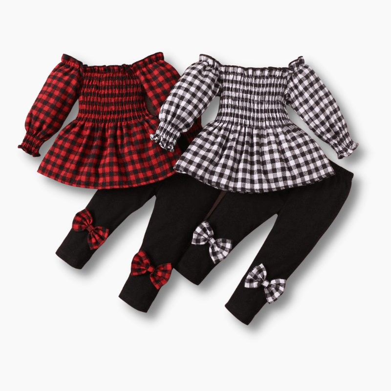 Gingham Print Off Shoulder Top and Pants