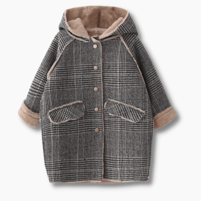 Boy&#39;s Clothing Girl Check Hooded Winter Coat