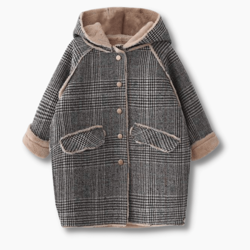 Boy's Clothing Girl Check Hooded Winter Coat