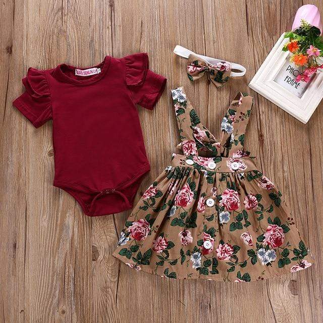 Girl's Clothing Maroon Top 1 / 24M Girl Floral Skirt Outfit