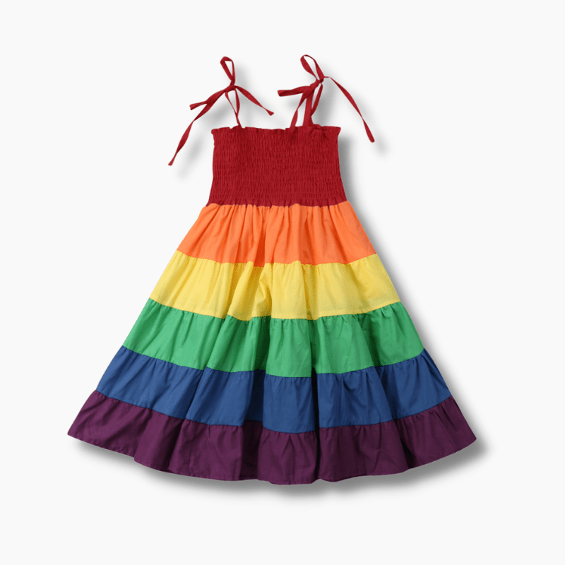 Girls Rainbow Spaghetti Strap Dress Smocked Swing Sundress(6-7 Years)