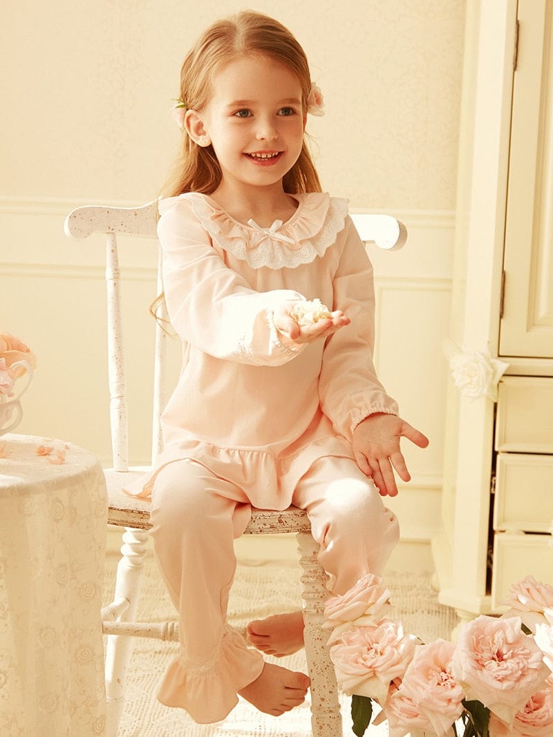 Pink / XS Girl's Cotton Pink Long Sleeve Pajama Sets.