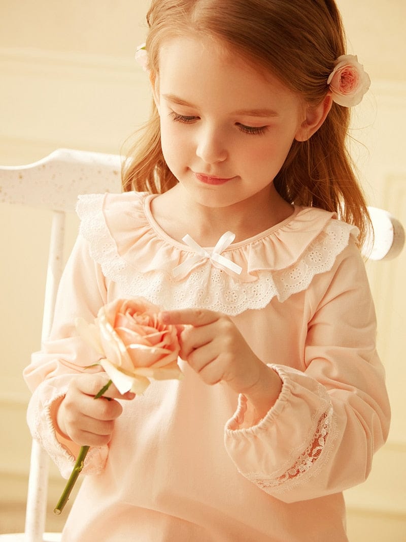 Girl's Cotton Pink Long Sleeve Pajama Sets.