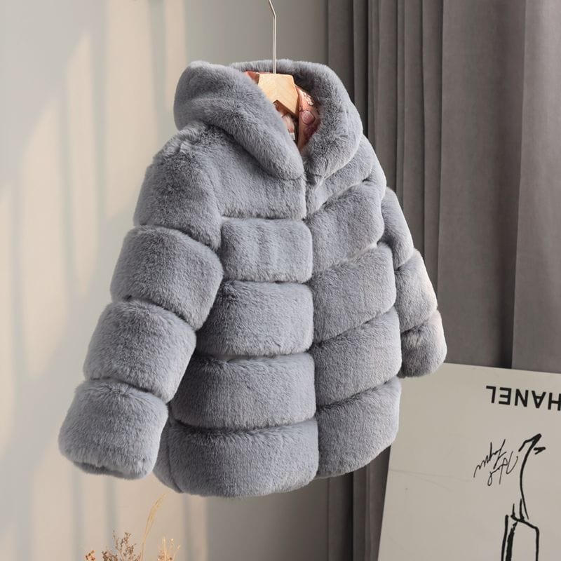 Blue Grey / 2T Girls Faux Fur Coat