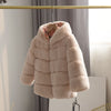 Beige / 2T Girls Faux Fur Coat