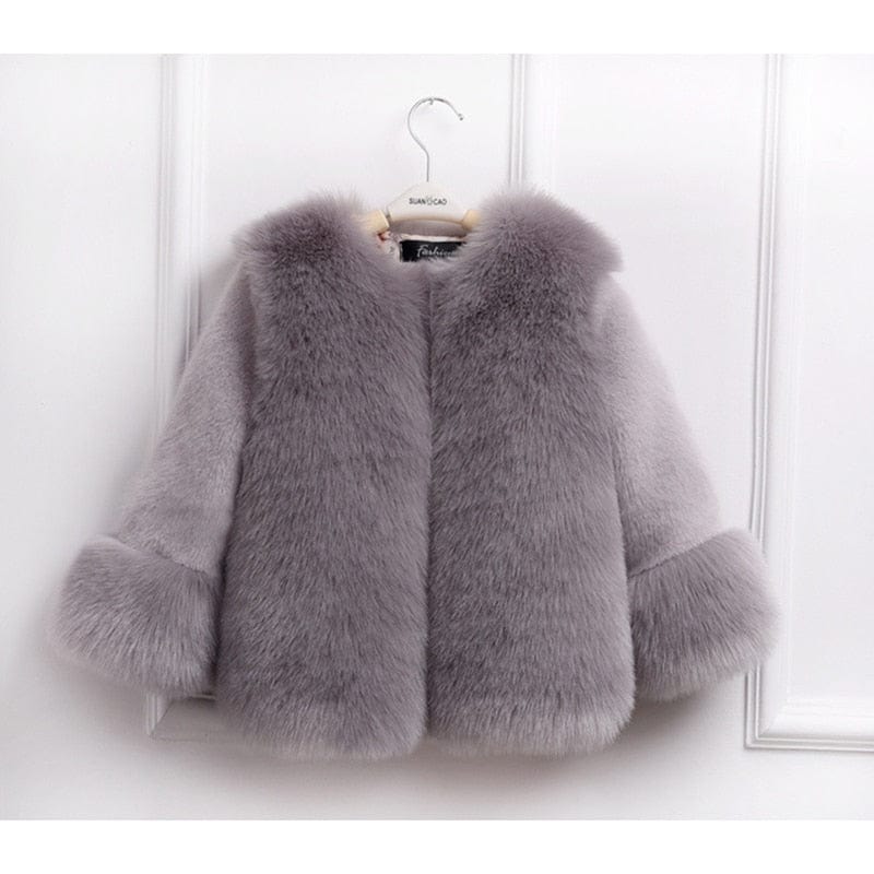 Girls Elegant Faux Fur Coat - Momorii