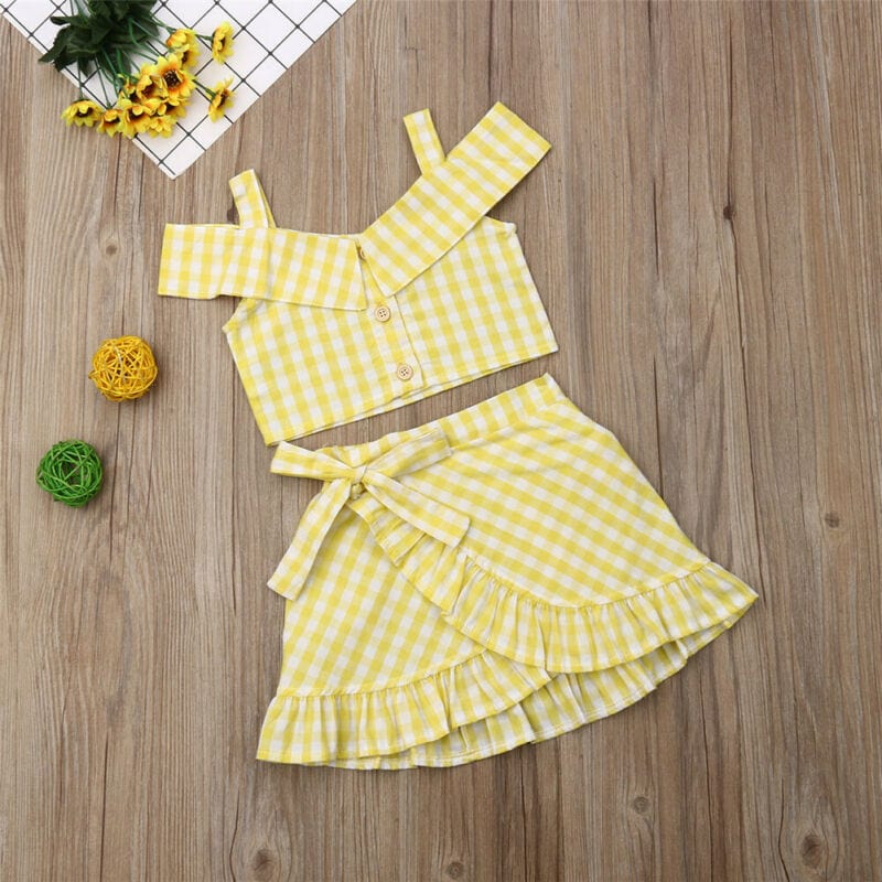 0 Girls Plaid Clothes Off Shoulder Crop Top+tutu Dress Outfit
