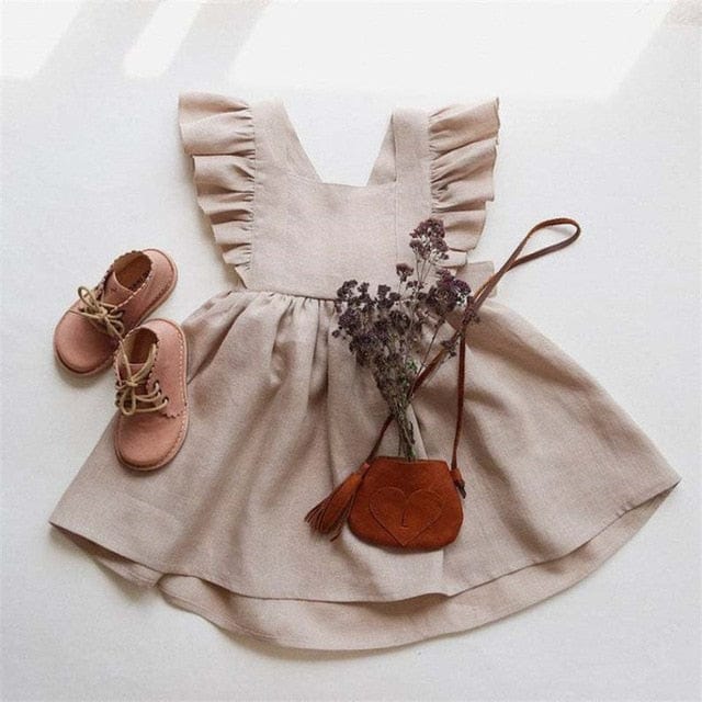 D light coffee / 5t Girls Strap Dress Ruffles Lace