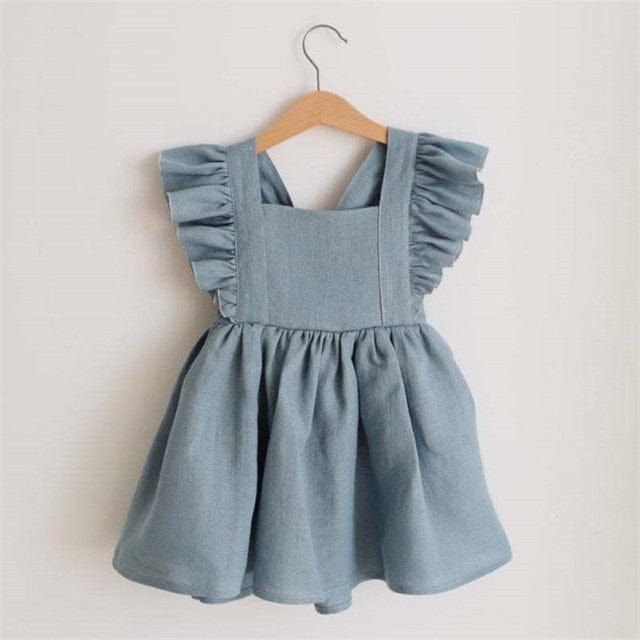 A blue / 6M Girls Strap Dress Ruffles Lace