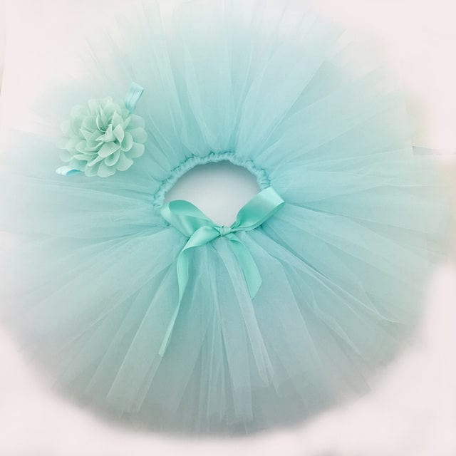 Aqua / 0-6mths Girls Tutu Skirt &amp; Headband Set