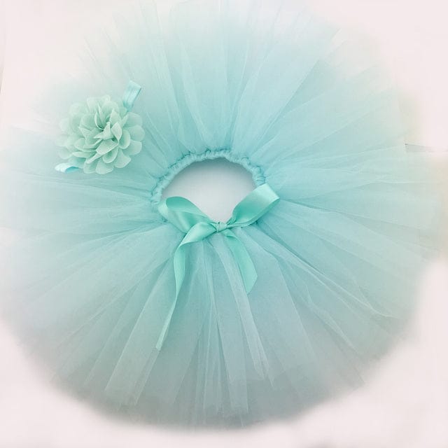 Aqua / 0-6mths Girls Tutu Skirt & Headband Set