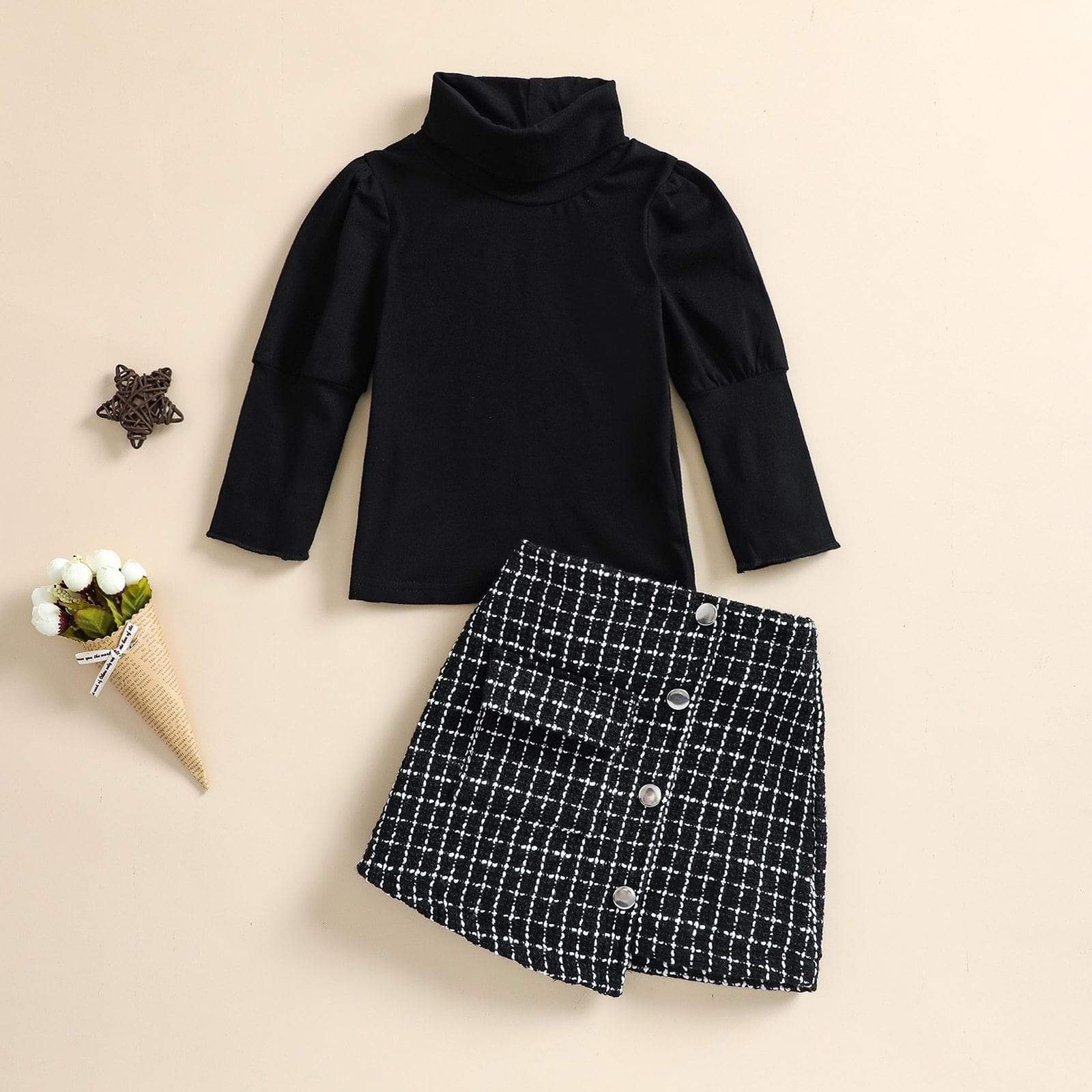 Girl's Clothing High Neck Knitwear Irregular Hem Skirt