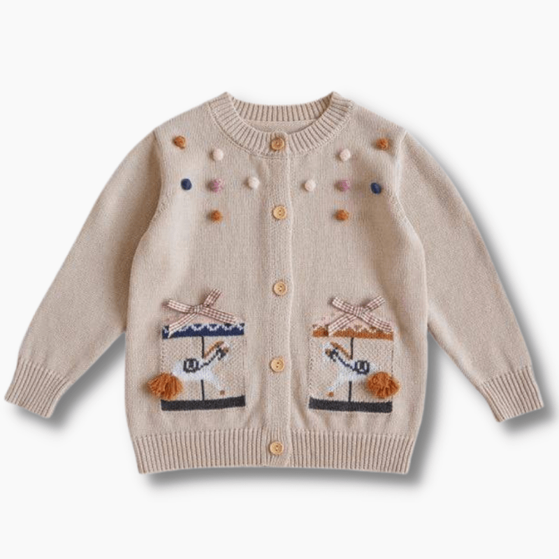 Khaki Embroidered Cardigan Sweater