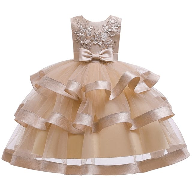 Khaki / 11 Kids Elegant Pearl Cake Princess Dress