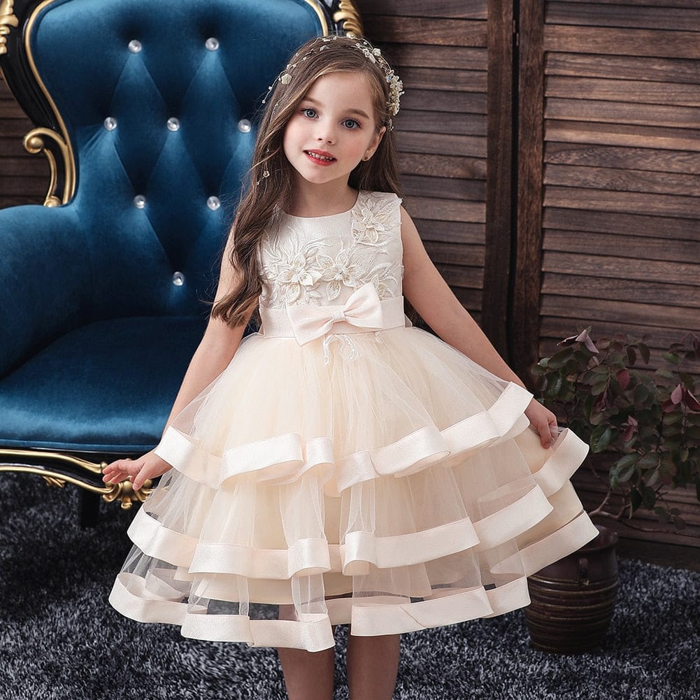 Kids Elegant Pearl Cake Princess Dress