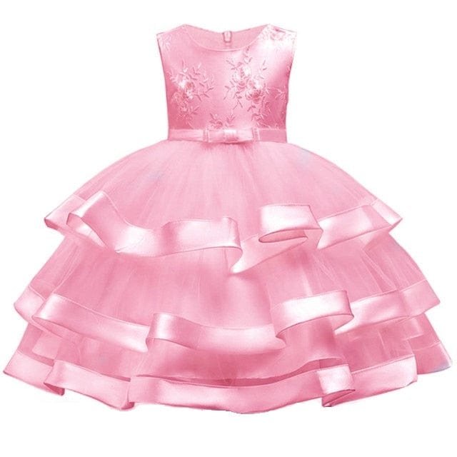 Pink 2 / 12 Kids Elegant Pearl Cake Princess Dress